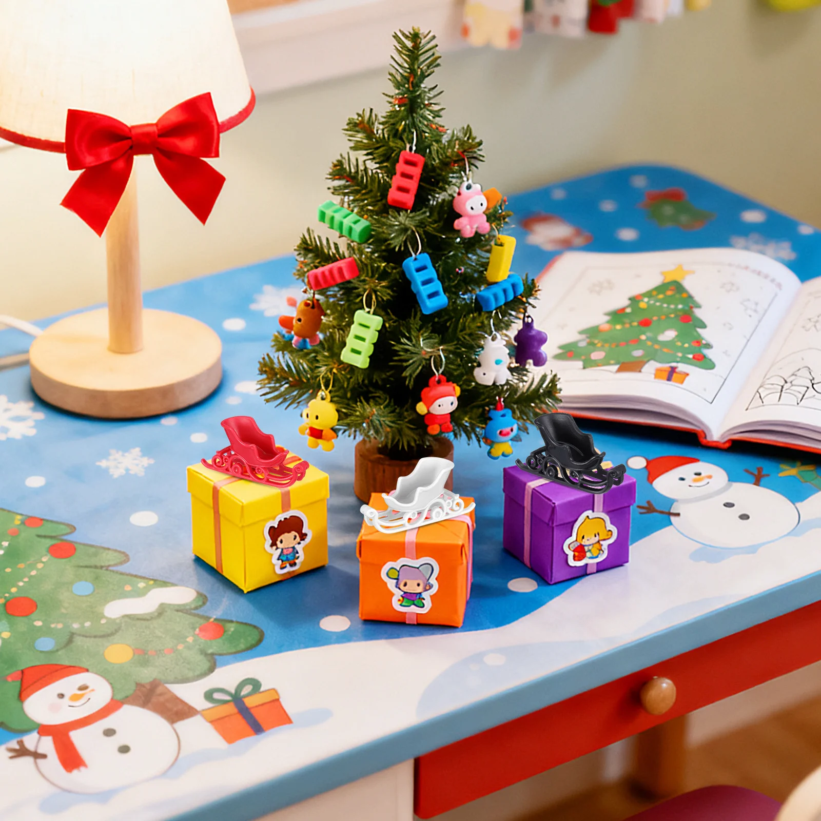 

12Pcs Christmas Sled Hanging Decorations Multi-Functional Mini Sleigh Ornaments for Desktop Xmas Table Festival Adornments