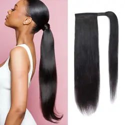 100g Ponytail Clip In Hair Extensions Ponytail Humans Hair Straight Wrap Around Drawstring Brazilian HairPiece For Black Women