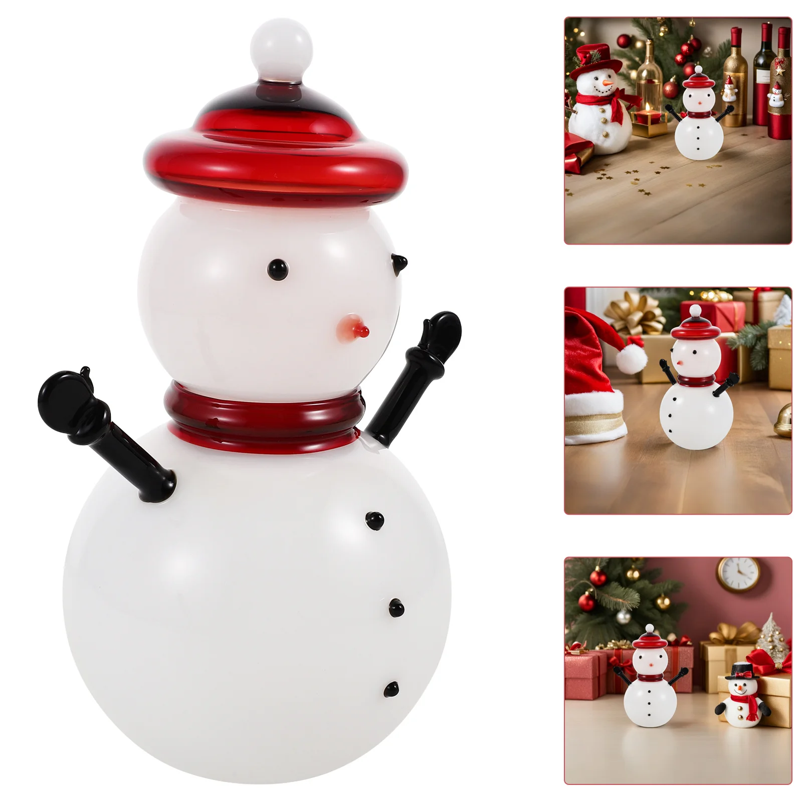 

Decorative Snowman Candy Jar Glass Container Lid Christmas Sweets Storage Cute Snowman Home Decor Decorative Candy Can
