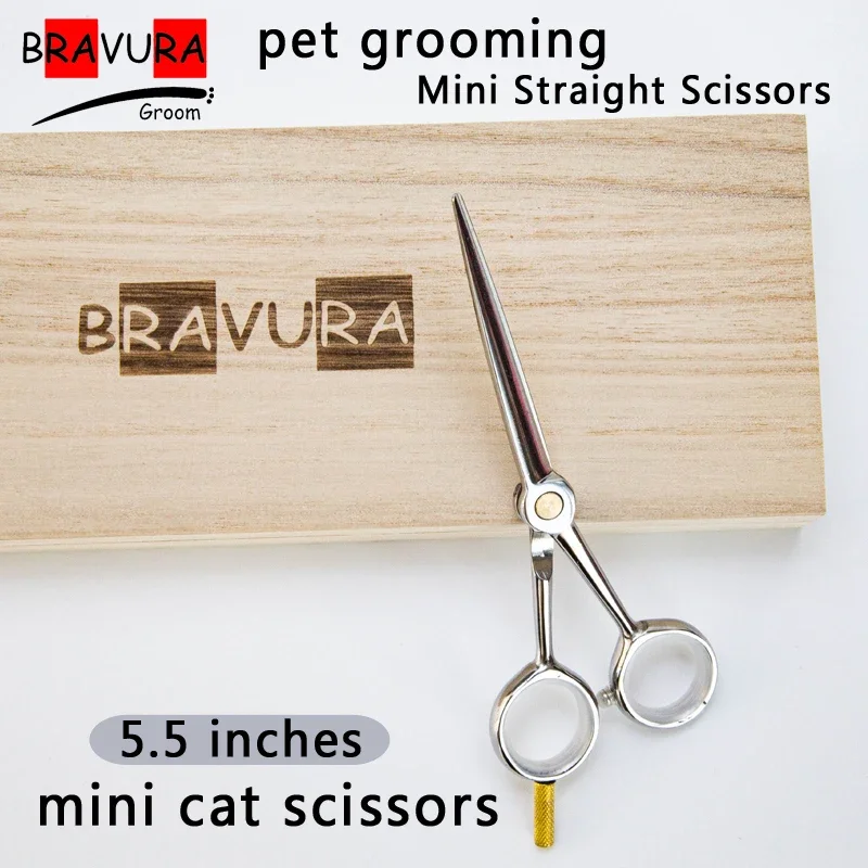 Bravura Professional 5.5 Inch Mini Pet Grooming Scissors 440C Stainless Steel Straight Trim for Pets Hair Care