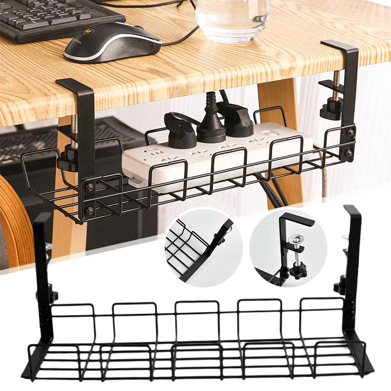 

Under Table Storage Rack Metal Cable Management Tray Home Office Desk Wire Organizer No Punching Kitchen Storage Accessories New