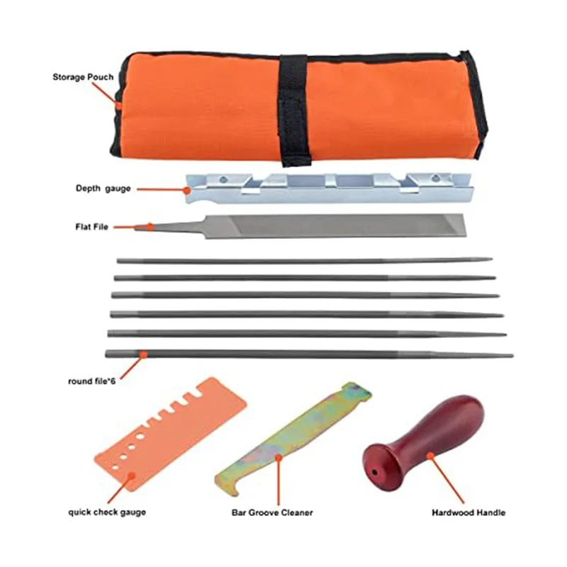 

A20F-12 Pack Chainsaw File, Chainsaw Sharpener Kit Round Chainsaw File Quick Check Gauge