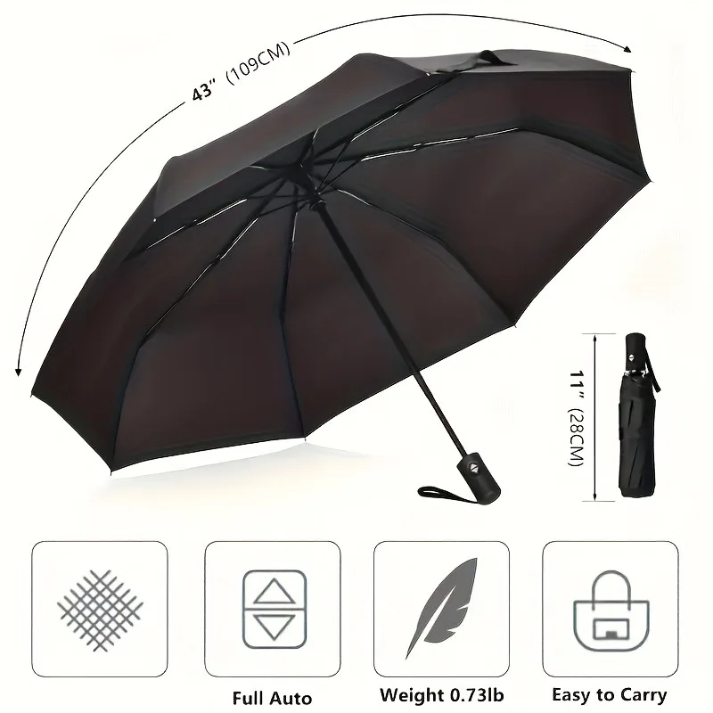 Three-Fold Black Vinyl Super Strong Umbrella, UV Protection, Solid Color, Fresh Style for Both Men And Women, Trendy on Instagra