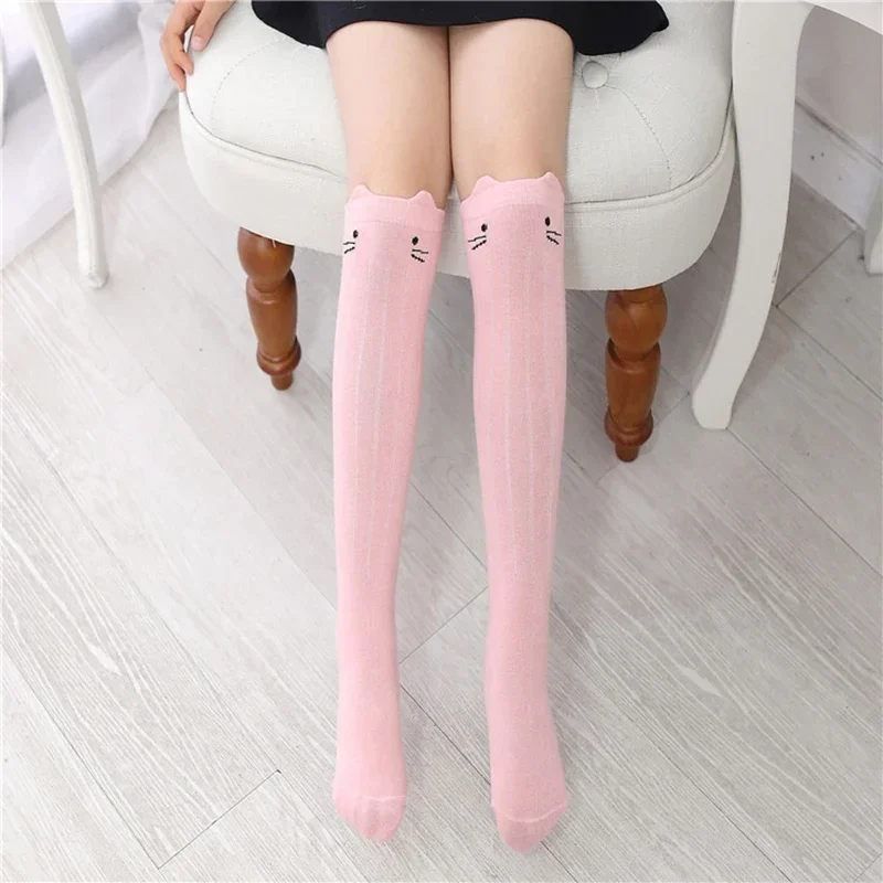 Girls Stocking Cartoon Cat Tights For Kids Children Stocking Toddler Girls Pantyhose For 2-12Y School White Knee Socks Clothing