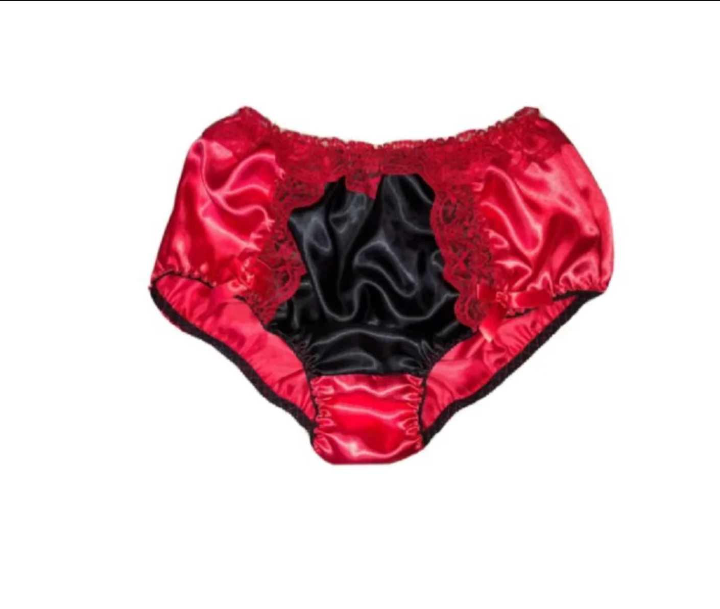 

Hot Selling New Red and Black Patchwork Satin Triangular Shorts with Lace Decorations Tailored for with Fetishistic Adults