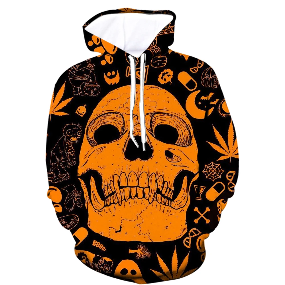 

Hot Selling Halloween Style 3D Skull Graphic Print Men's Hoodie Funny Pumpkin Pullover Autumn Casual Sweatshirt Cool Street Tops