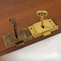 New Chinese Style Vintage Brass Invisible Cabinet Locks Matching Brass Key Suitable for All Kinds of Cabinet Drawer Locks