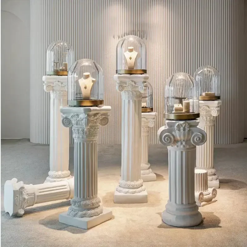 Roman column ornament base plaster large flower pot wedding courtyard garden decoration flower stand balcony road guide