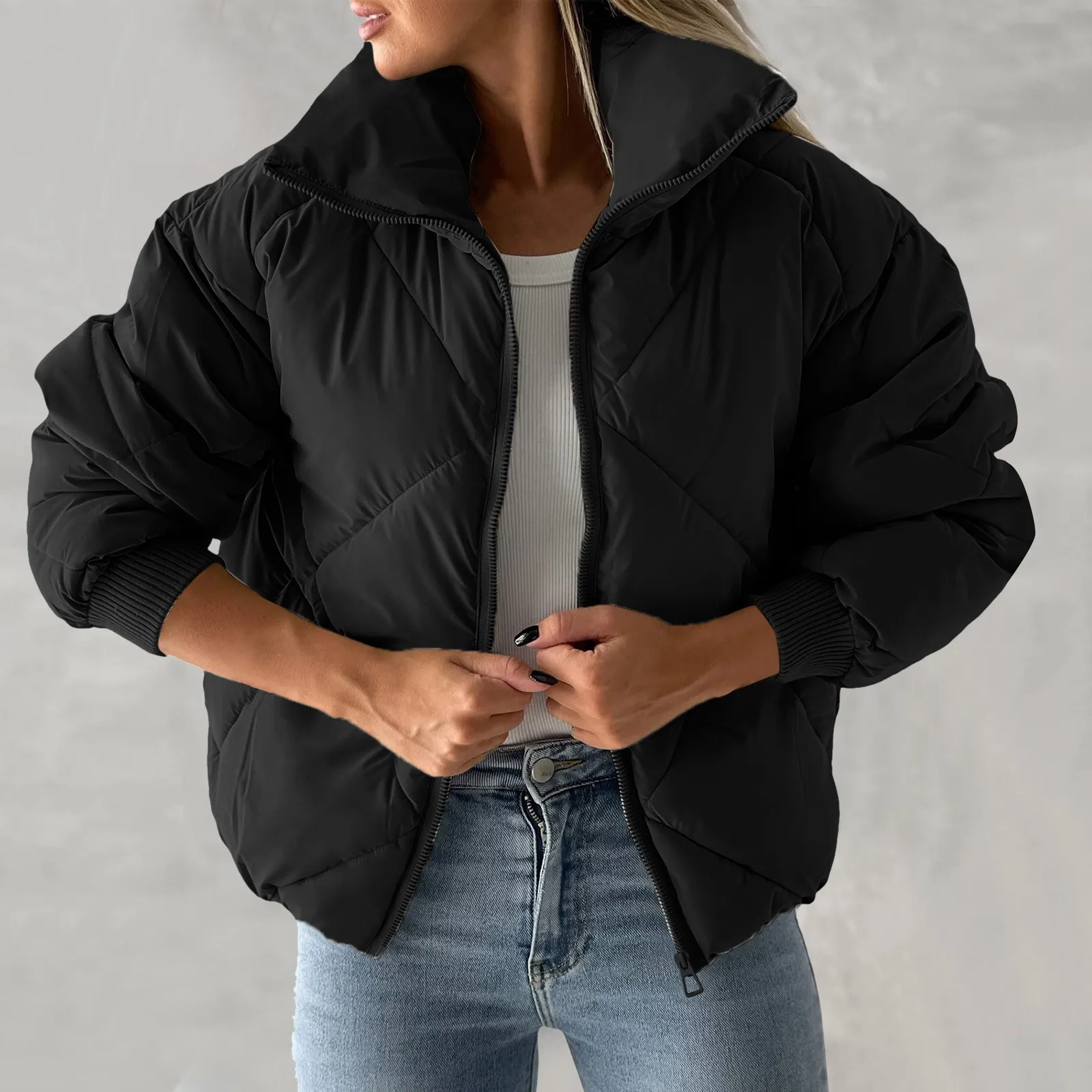 Fashion Long Sleeve Turn Down Collar Zipper Bomber Overcoat Cute Outwear Women Winter Jacket Thick Coats Parkas Elegant Y2K