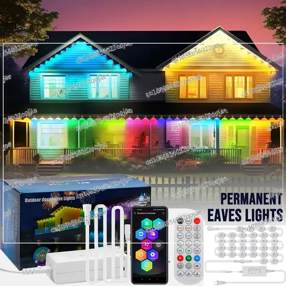 Permanent Eaves LED Smart Outdoor RGBIC Led Lights for House with Remote Full House Eaves Light Party Christmas Holiday Deco