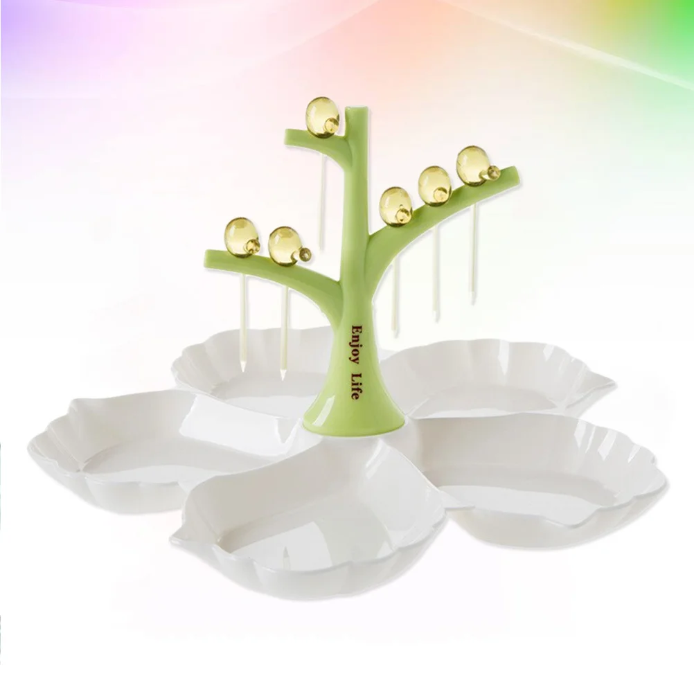 

Plastic Fruit Plate Green Tree Decoration Fruit Picks Holder Divided Food Sections Serving Tray for Candy Snacks Dessert