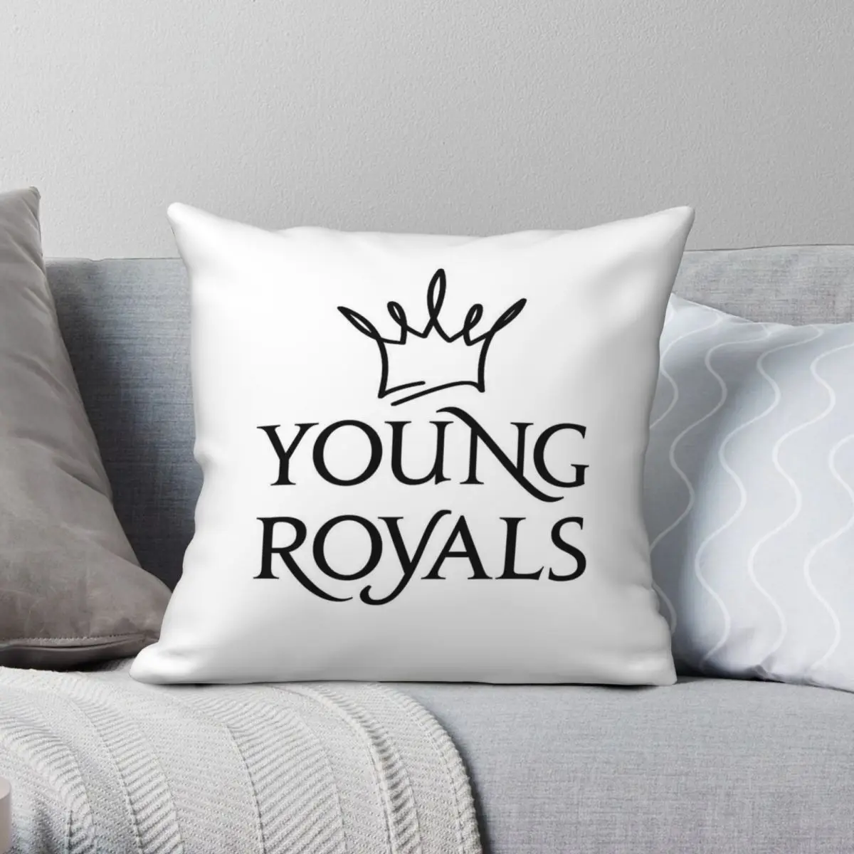 Young Royals Crown Square Pillowcase Polyester Linen Velvet Pattern Zip Decorative Throw Pillow Case Car Cushion Cover