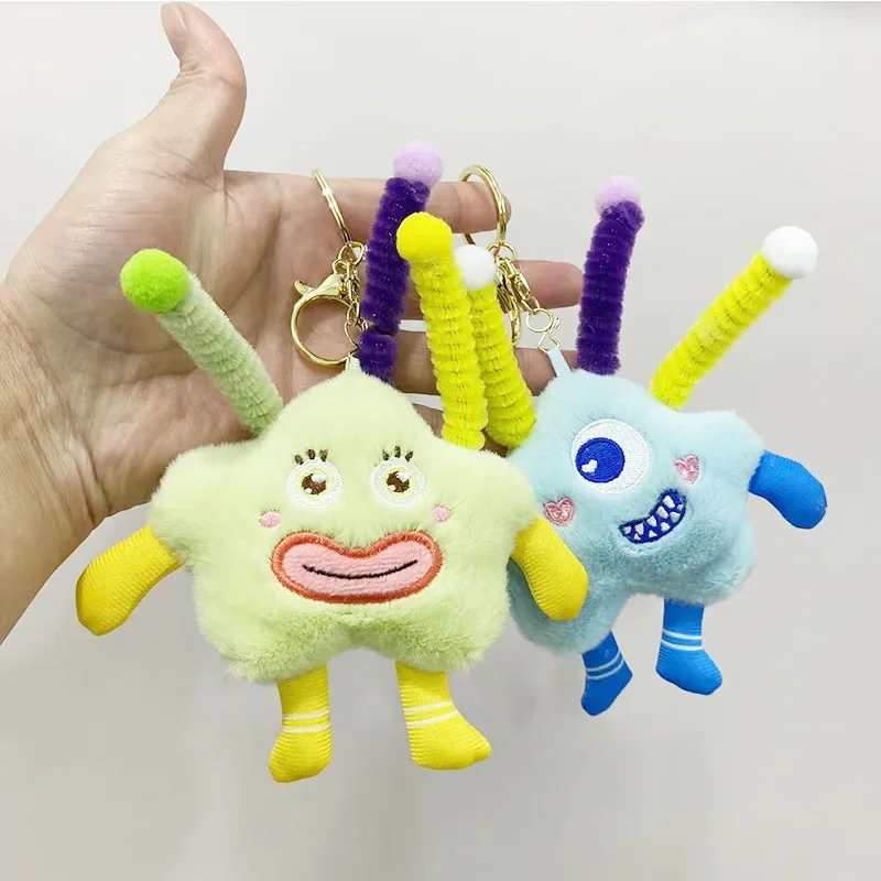 Stuffed Animals Plush Twister Stick Big Eye Keychain Plush Backpack Pendant Ugly and Cute Little Monster Toy Gift for Kid