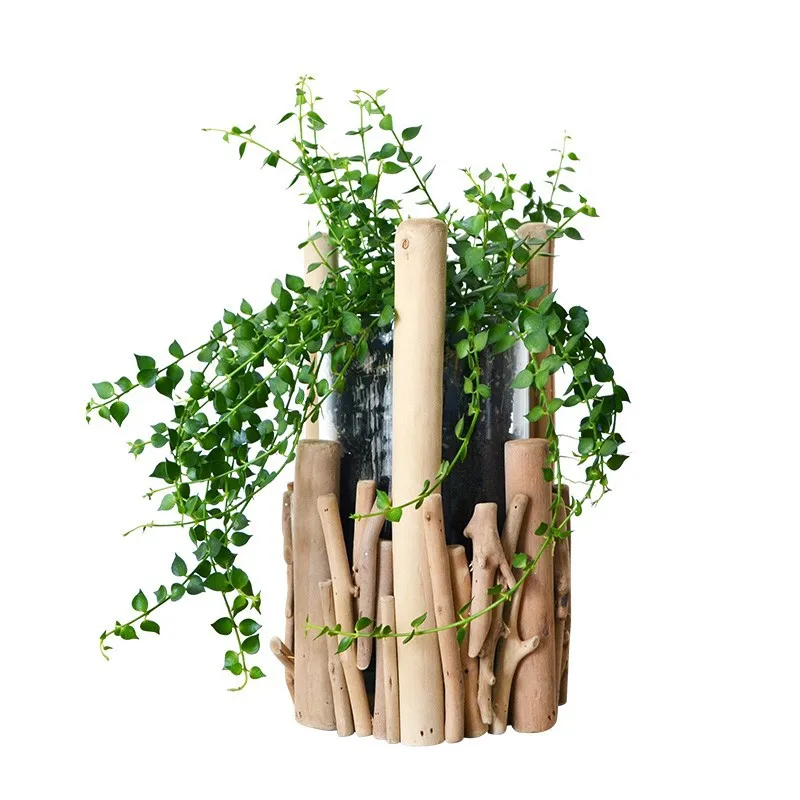 

Pure handmade wooden Nordic hydroponic glass vase ornament creative living room decoration tabletop flower ware