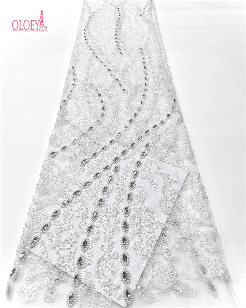 

OLOEY Beautiful Fashion African Nigerian Beaded Embroidery Lace High-End French Sequins Lace Fabric For Wedding Party Dres