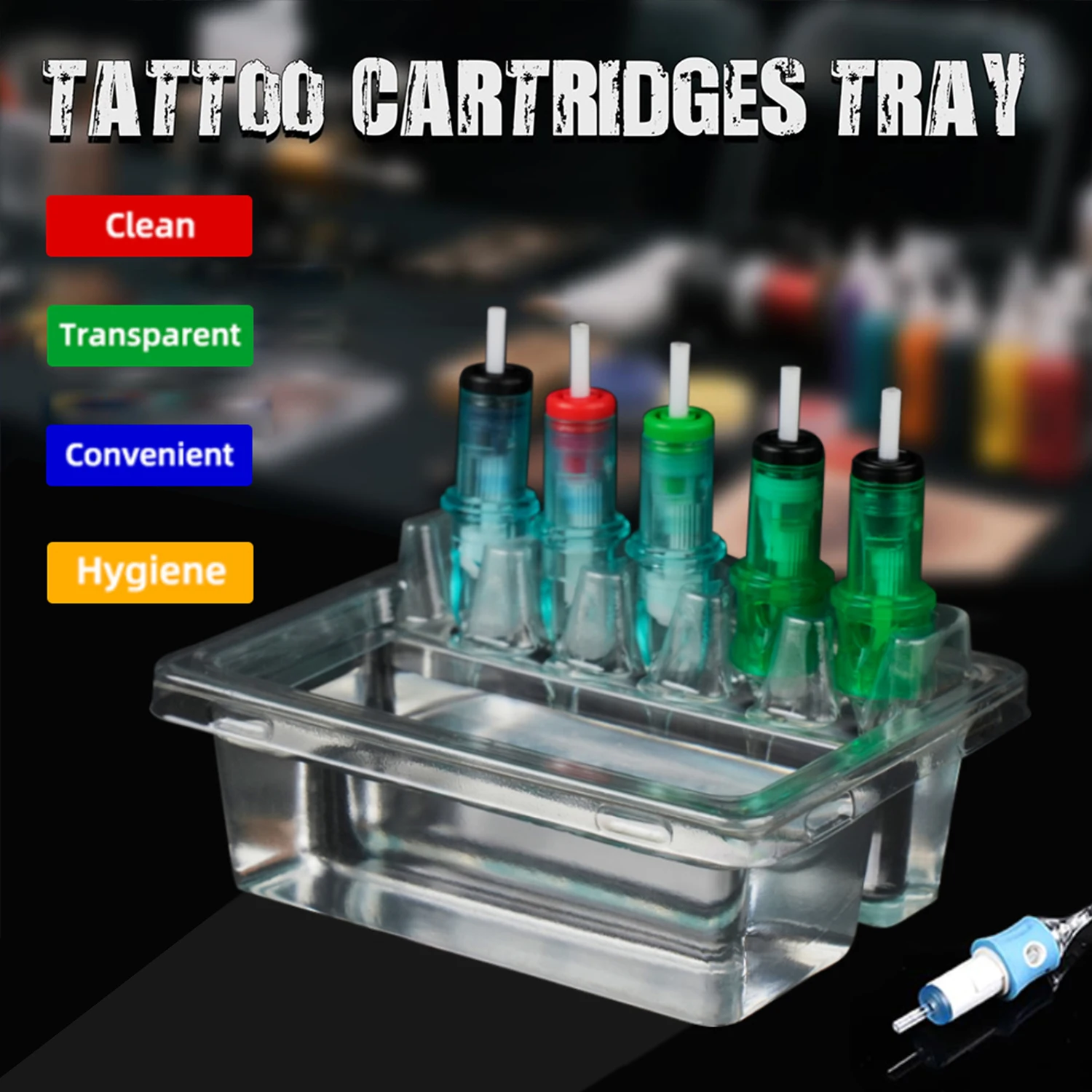 Tattoo Cartridge Needle Holder 20PCS Transparent Disposable Tattoo Cartridge Needle Trays Plastic for Working Cup Cleaning Cup