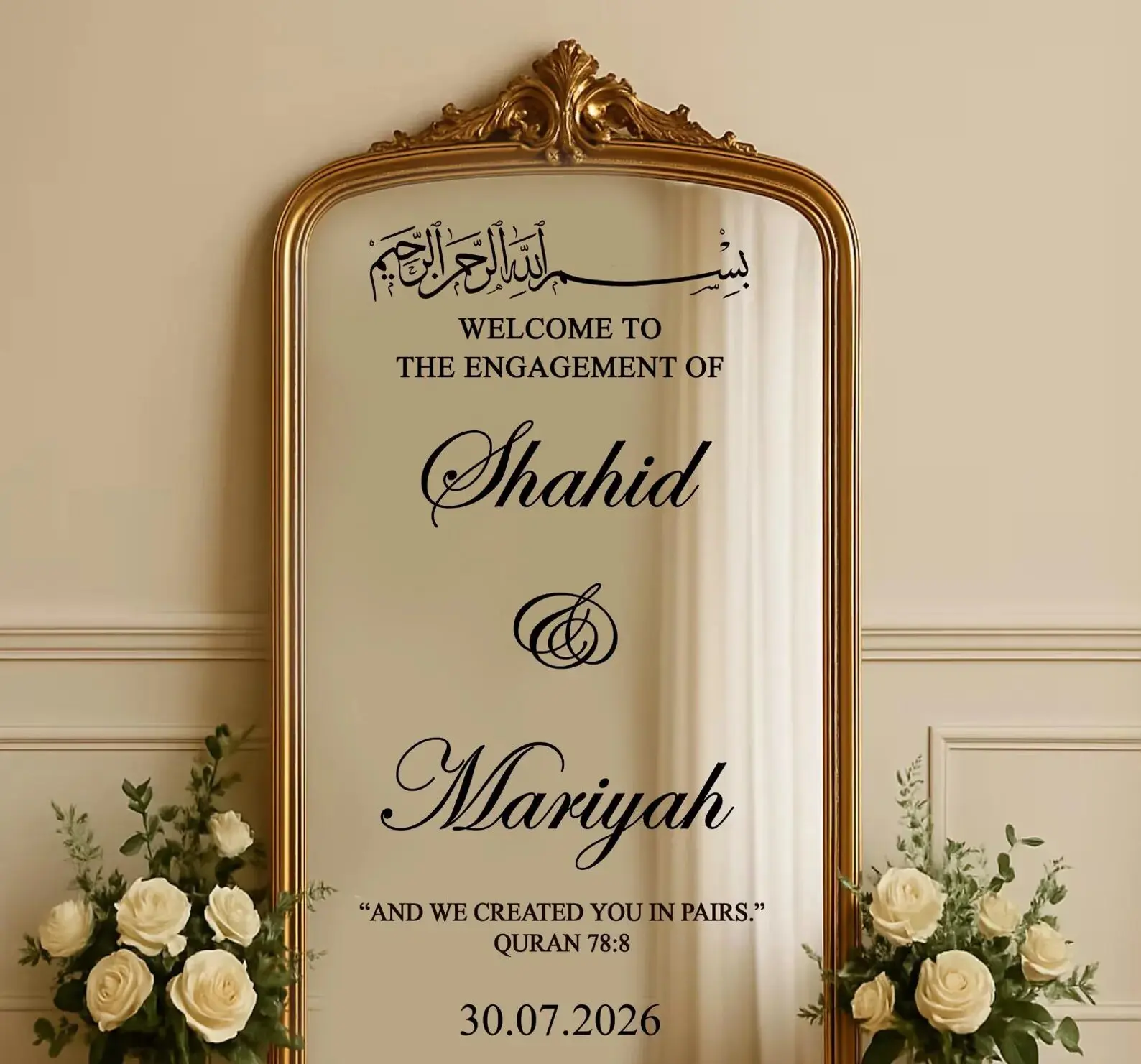 Custom Islamic Engagement Mirror Sticker Personalized Muslim Wedding Acrylic Welcome Sign Decal  4D69 view 3