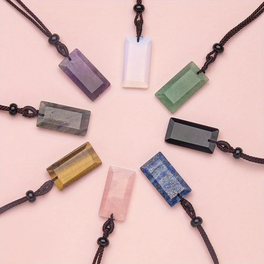 Natrual crystal stone gemstone agate hand-made Rectangular adjustable pendant necklace for women and men Stone Pendant Necklace