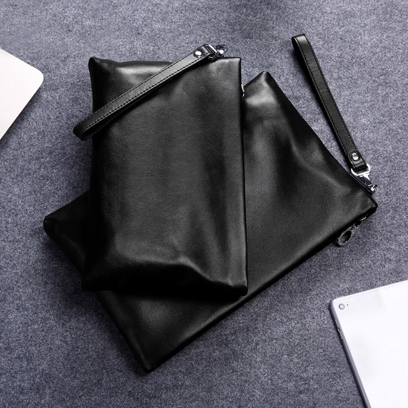 New Genuine Casual Handbag Top Layer Cowhide Envelope Bag Large Capacity Soft Leather Men's Purse Male Clutch Wallet Wristlet