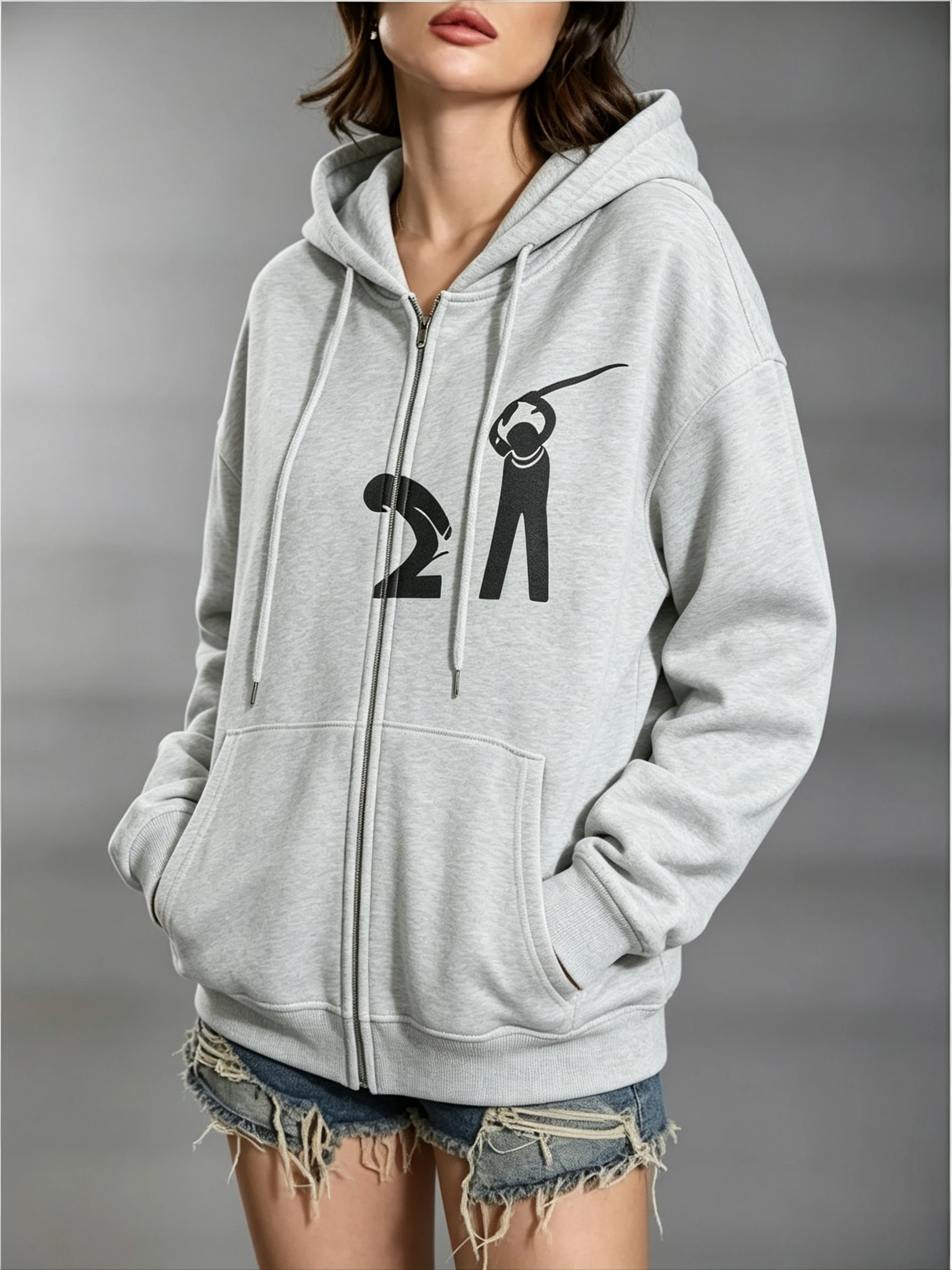Zip‑Front Hooded Sweatshirt Man Graphic Loose Fit Long Sleeve Jacket Pocket  Casual Street Daily Layering Outer Fashion Top Coat