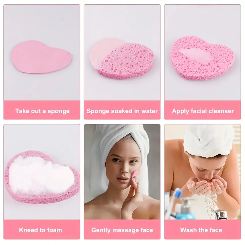 20 Pieces Facial Sponges Heart Shape Compressed Facial Sponges Natural Facial Cleansing Sponges Pads Exfoliating Sponges