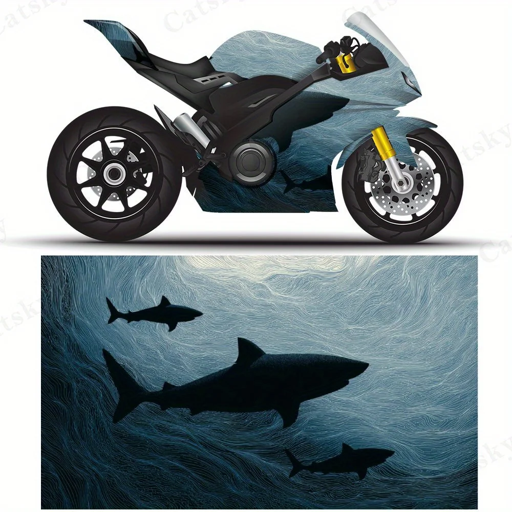 

Shark Silhouette Sea Motorcycle Film Stickers, Durable PVC Adhesive Decals for Motorcycle Customization, Weather-Resistant Prote