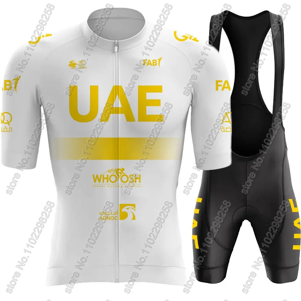 Golden UAE Team 2024 Cycling Jersey Set Short Sleeve Mens Black Clothing Road Bike Shirts Suit Bicycle Bib Shorts MTB Maillot