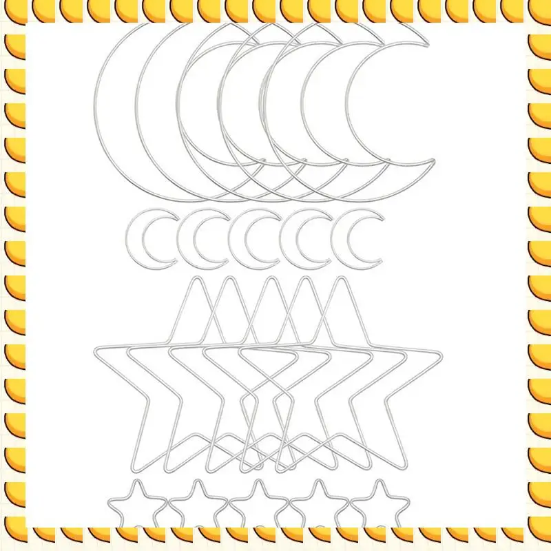 

BAAU 2X Moon Star Dream Catcher Metal Hoop Rings Circle Macrame For DIY Craft Dream Catcher Making Wall Hanging Decoration
