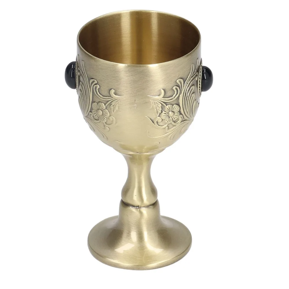 Decorative Embossed Engraving Stemmed Liquor Cup Flower Engraving Bronze Alloy Bronze Goblet Inlaid Gemstone Liqueur Cup Bar
