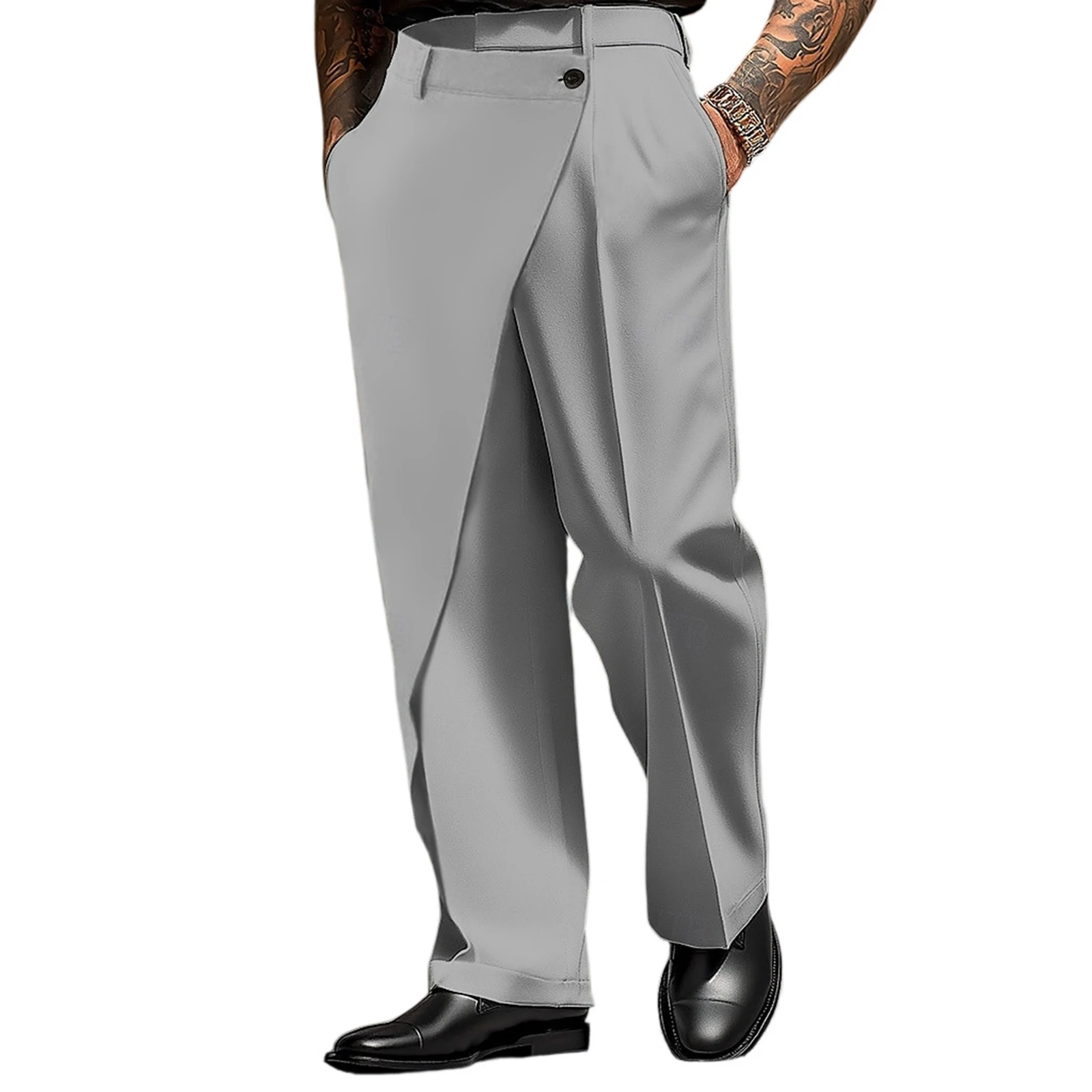 

Мужские модные костюмные брюки с нерегулярными сращиваниями, прямые широкие брюки, свободные брюки, подходящие для повседневного отдыха