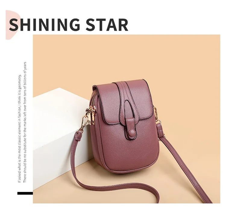 Mini-Multifunktions-Umhängetasche aus Leder für Handy/Sport, Cross-Taschen mit Kopfhöreranschluss, mehrlagige Damentasche mit Abdeckung – Detail 10