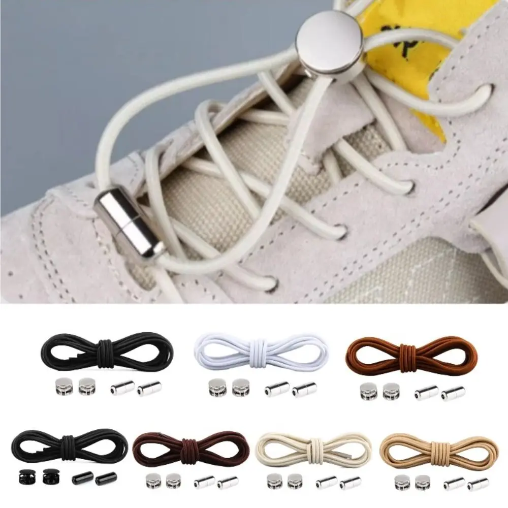 1 Pair Quality Without ties Lock Shoe laces Shoestring Spring Buckle No Tie Shoelaces Round Metal Buckle Laces and Adult