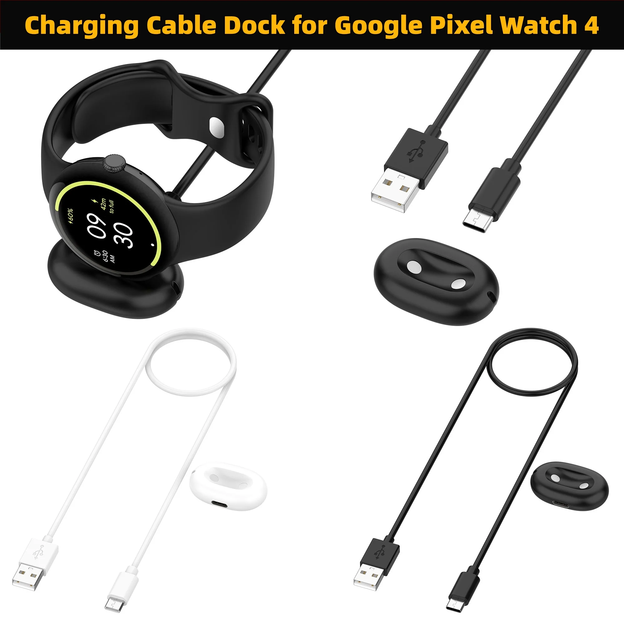 �y�Z�[�����zGoogle Pixel Watch 4�p�����^2 in 1�[�d�h�b�N���P�[�u���A�����h�~���莥�C���E�H�b�`�[�d��i�u���b�N�z���C�g�j