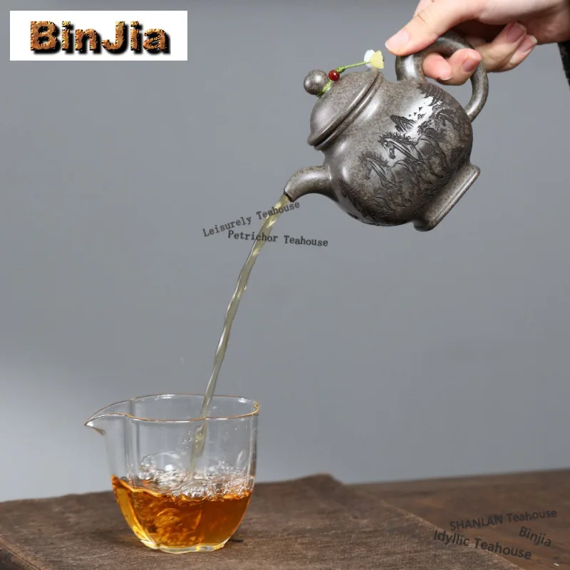 300ml Traditional Yixing Purple Clay Teapots Handmade Eight Horses Duozhi Pot Raw Ore Blooming Mud Kettle Zisha Tea Set Gifts