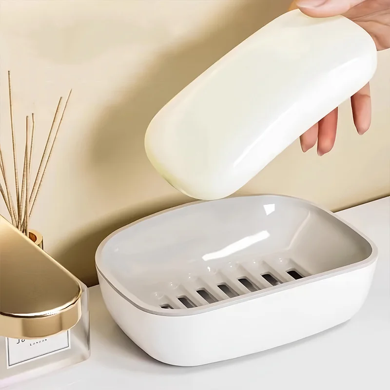 ​ Caja de jabón de doble capa, escurridor de jabón de lavandería, fácil de limpiar, mantener seco el jabón, estante de almacenamiento de drenaje para el hogar y el baño, 1 ud.