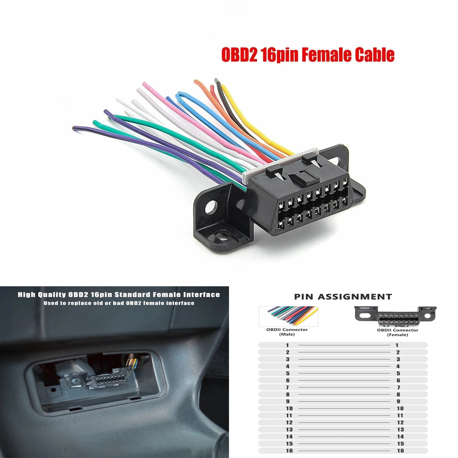 

Universal 16 Pin J1962F OBD2 For ELM327 V1.5 For VAG Auto Car Diagnostic Tool Scanner com for HUD Colorful DIY Terminal Female