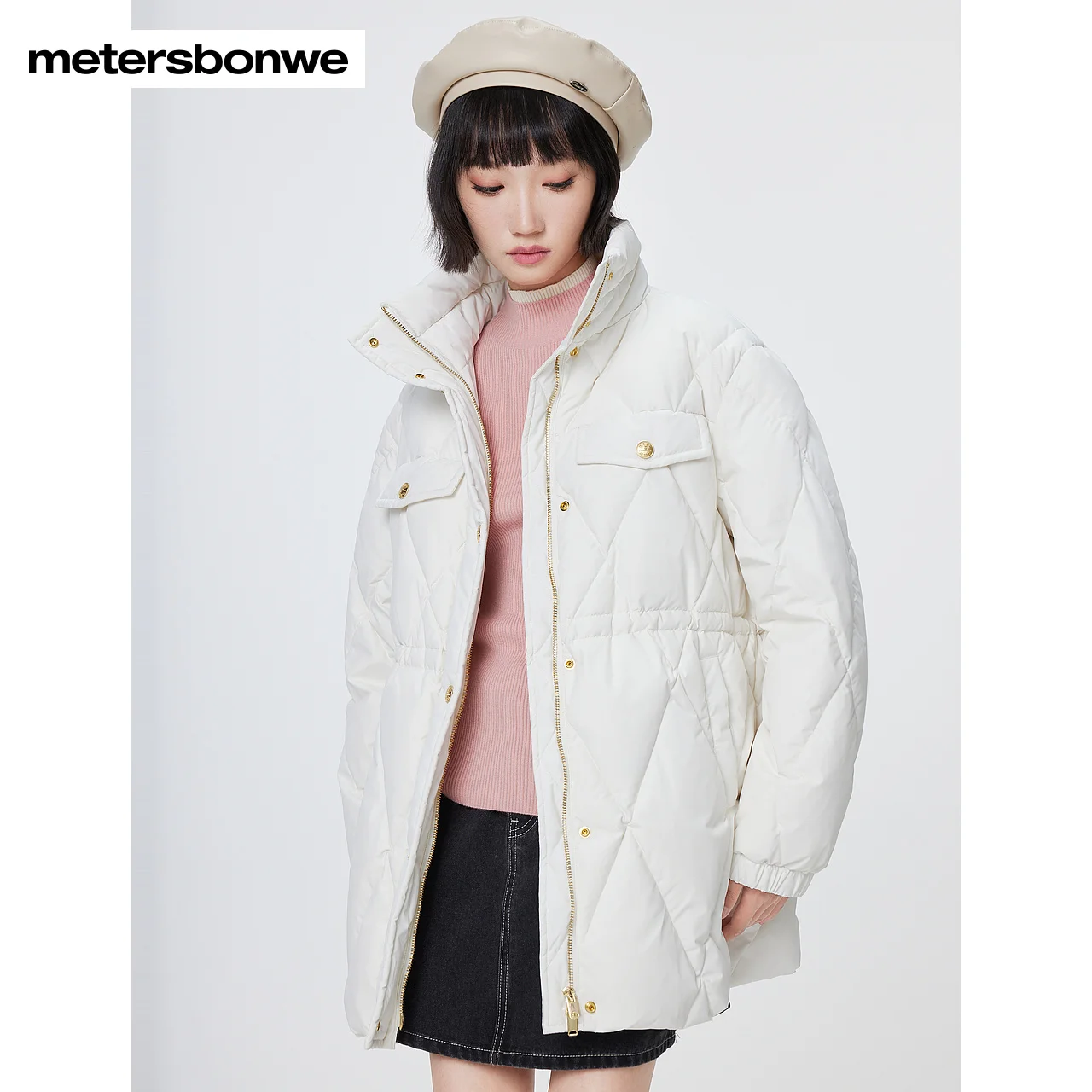 Metersbonwe-Women\'s Jacket Puffer Stand Collar Slimming Waist Drawstring Ultra-Loose Long Commuter Gentlewoman Elegant Winter