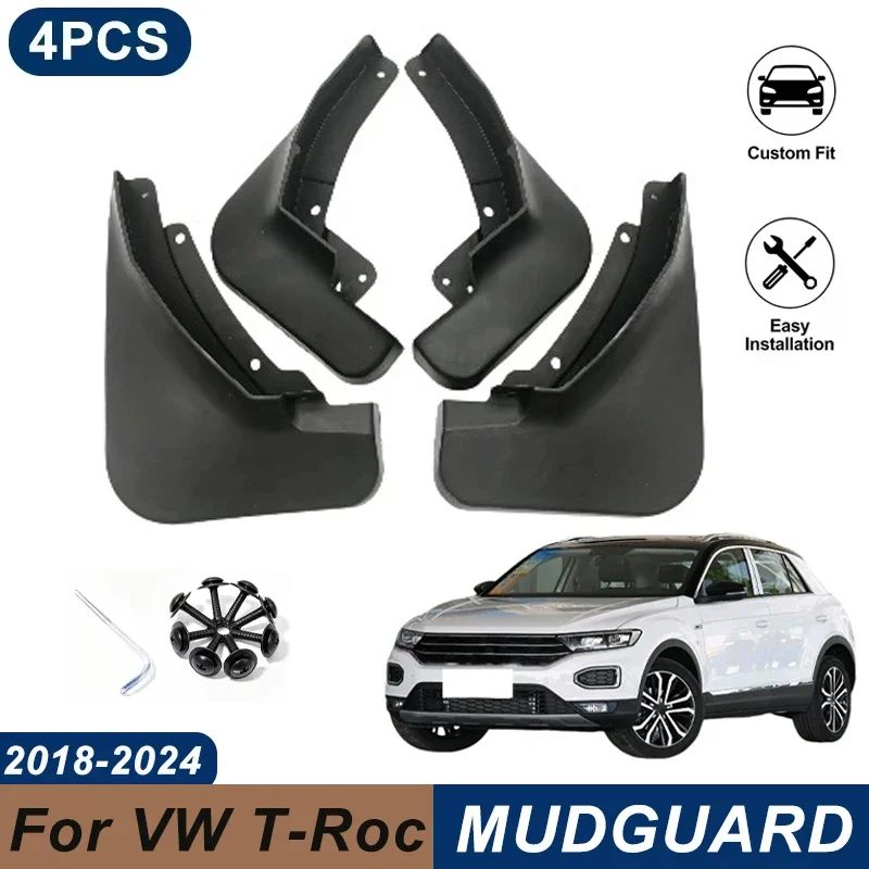 4PCS Car Mud Flaps For VW T-Roc 2018-2024 Waterproof Anti-Splash Fender Mudguards Auto Exterior Accessories