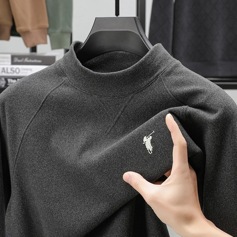 2025 الخريف/الشتاء رجال الأعمال عادية طاقم الرقبة طويلة الأكمام البلوز موضة الاتجاه قاعدة تي شيرت شعار التطريز جودة نمط #4