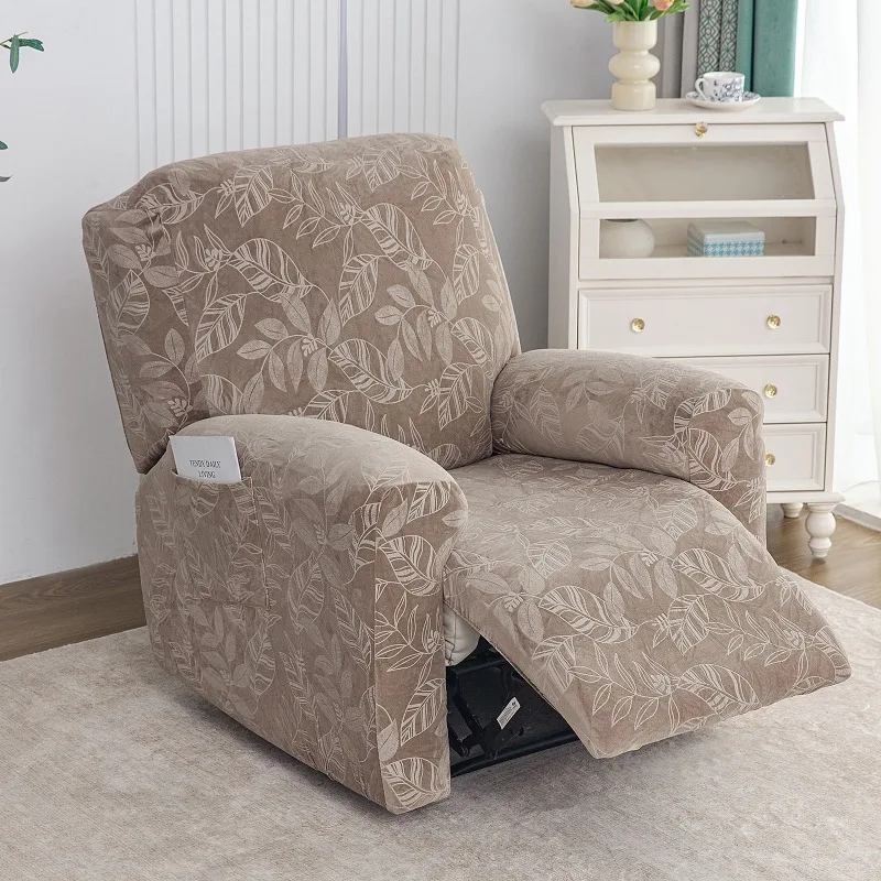 Stretch Velvet Embossed Single Sofa Cover All-inclusive Anti-Slip Recliner Chair Slipcover Spandex Wingback Chair Covers