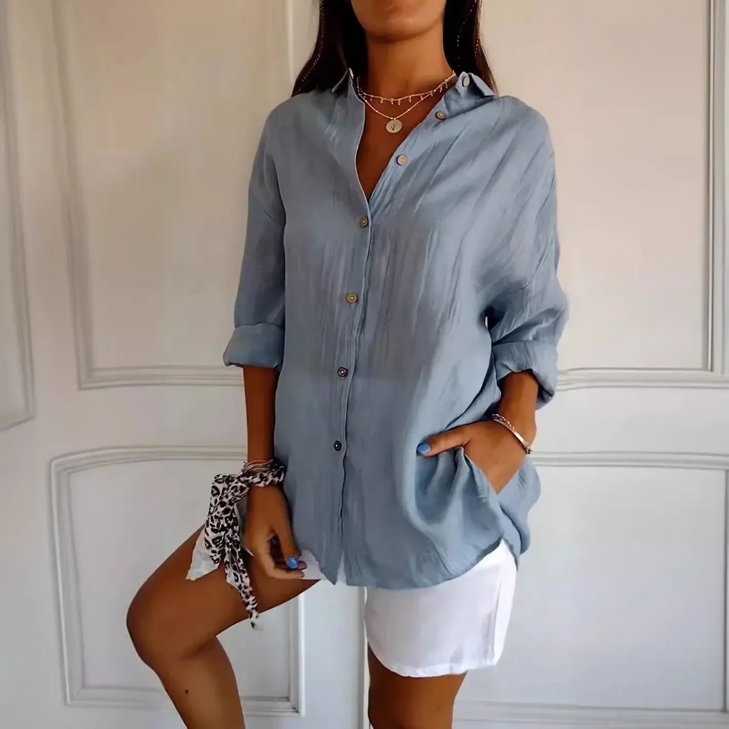 Elegant Cotton Linen Shirts Women Casual Solid Button Lapel Blouses Shirts Autumn Winter Long Sleeve Loose Tops Tunic Blusas