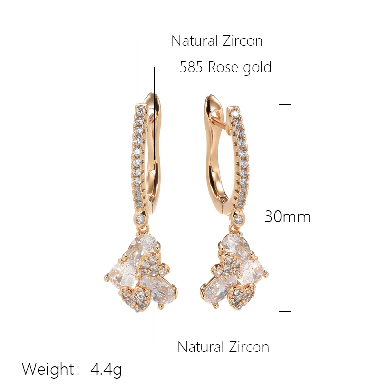 Kinel New 585 Rose Gold long Drop Earrings Unusual Creative Micro-wax Inlay Natural Zircon Earrings Women Fashion Jewelry Gift