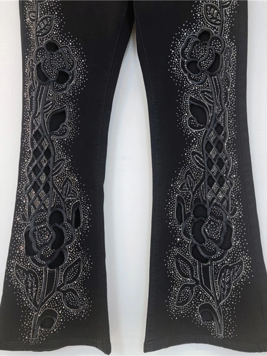 GALCAUR Solido Impiombato Scava Fuori Pantaloni Chic Femminili A Vita Alta Allentati Nozioni di Base Casual Pantaloni Flare da Donna Autunno Stile di Moda