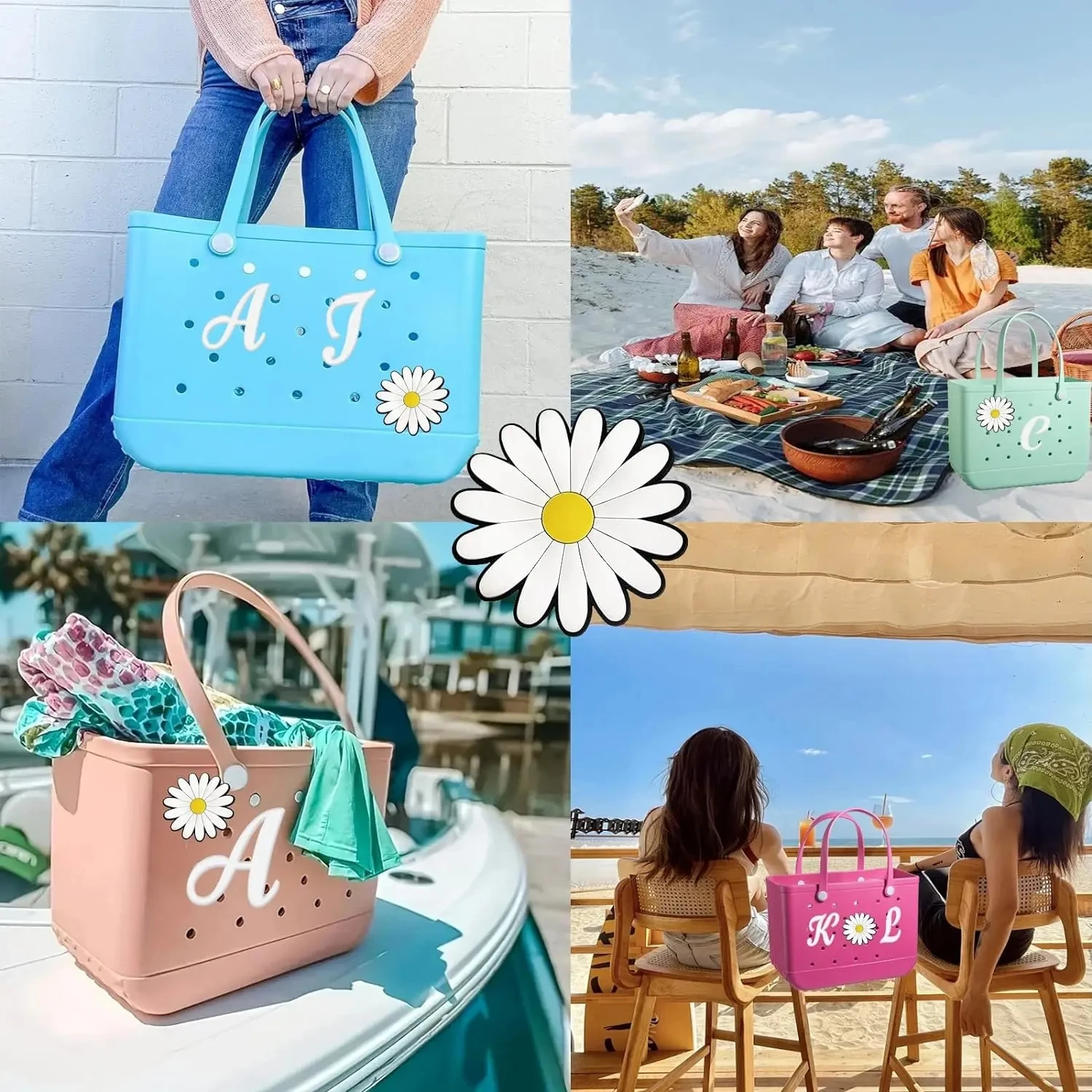 White letter plus flower 2 piece set suitable for beach bag accessories Roman letter decorative letter beach bag