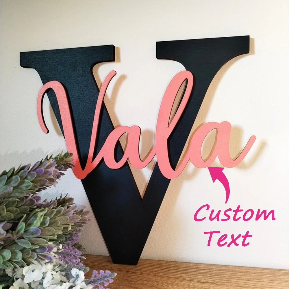 1Pc Custom 26 Alphabet Wooden Plaque Name Sign,Home Room Office School Wall Decor,DIY Paintable,Nursery Birthday Wedding Gift