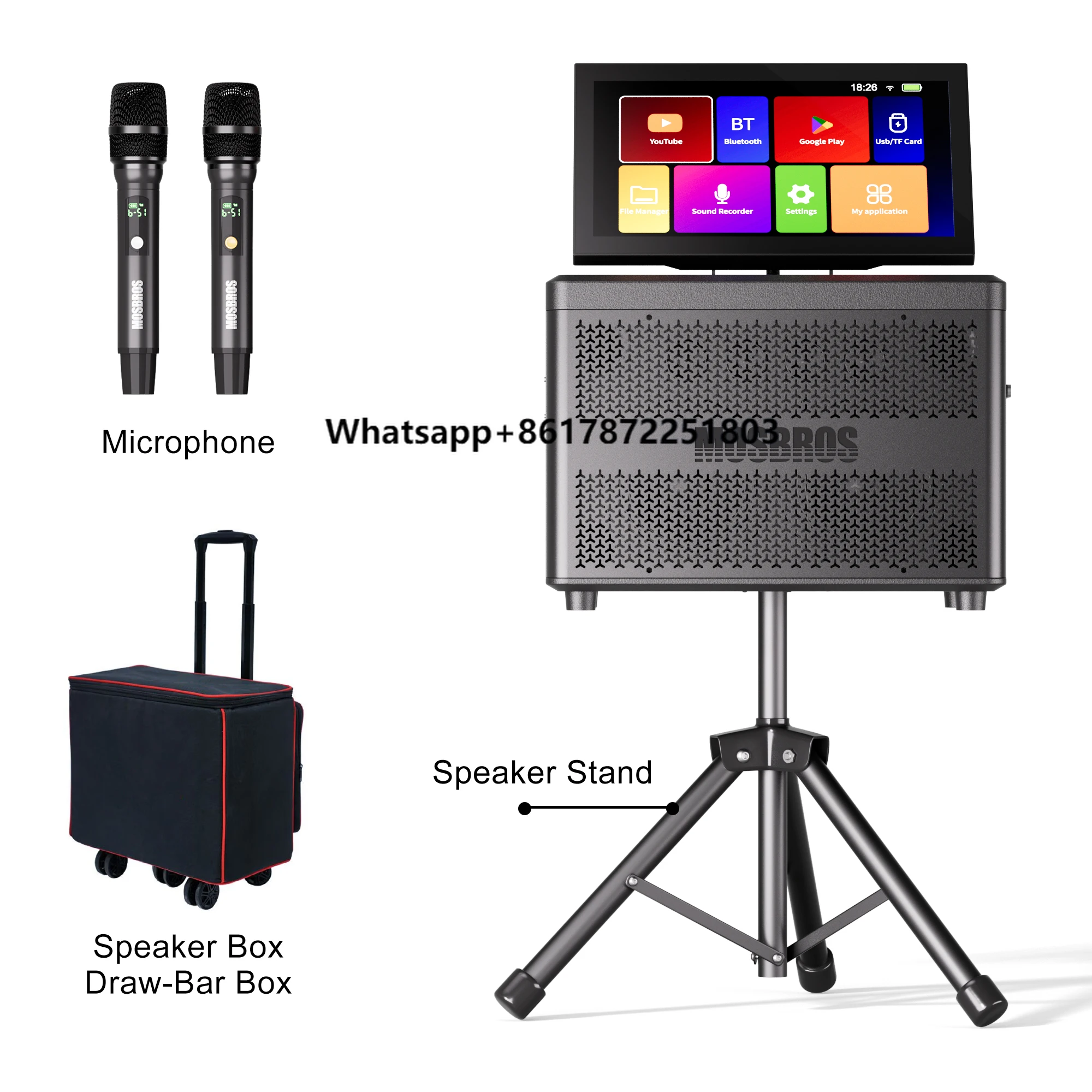 

Mosbros 240W Party Star PA System Karaoke Speaker for Home KTV Usage Rotatable Screen 21inches Screen Wifi Connect KTV Speaker