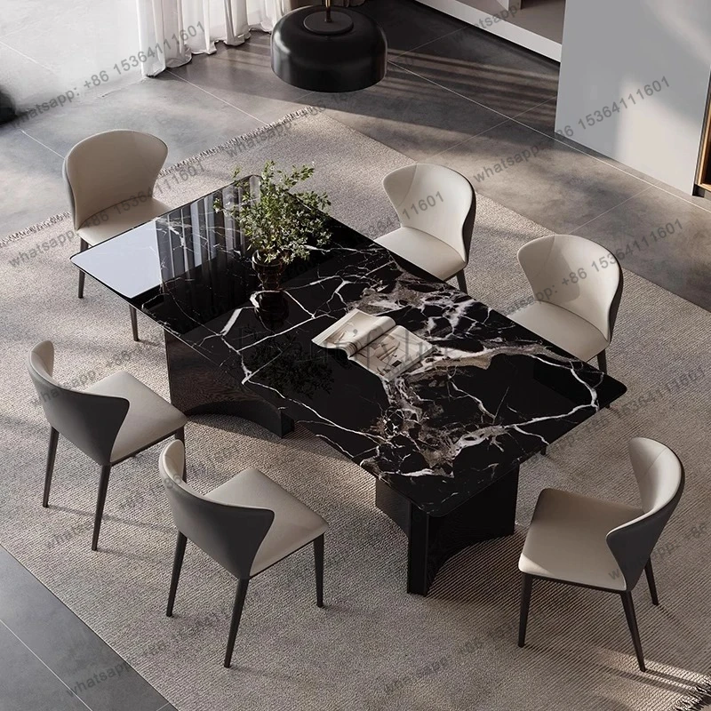 Imported natural black rose luxury stone dining table High-end Italian light luxury household rectangular marble dining table