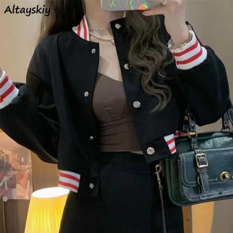 

American Vintage Cropped Jackets Women Spring New Preppy Style Sporty Students All-match Loose Streetwear Fashion Chic Y2k Basic