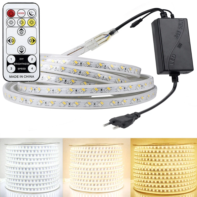 AC220V LED Strip Warm White + White Outdoor Waterproof Flexible SMD 5630 LED Tape Light Strips Dimmable Ribbon for Room 15m 20m