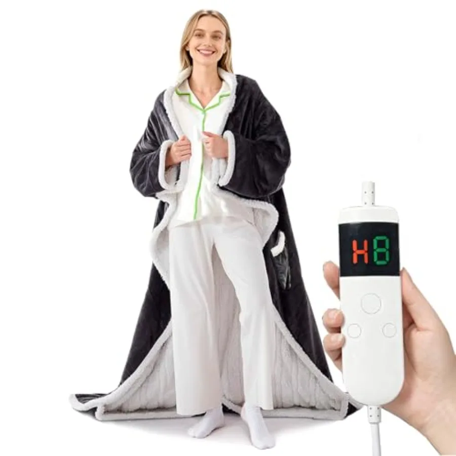 

Heated Blanket Wearable Electric with Sleeves and Foot Pocket Heating Blanket with 8 Hours Auto Off 10 Fast Heating Levels Mach